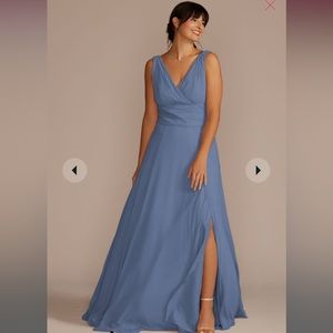 David's Bridal Long Chiffon Surplice Tank Bridesmaid Dress